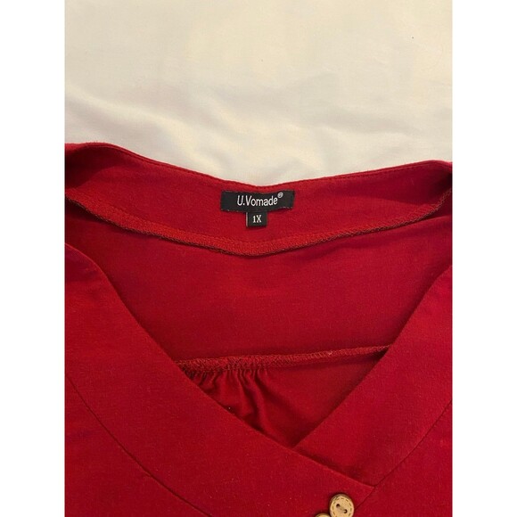 Blouse Size XL Top V Neck Pullover Burgundy Women Soft Long Sleeve Casual Chic - Picture 3 of 6